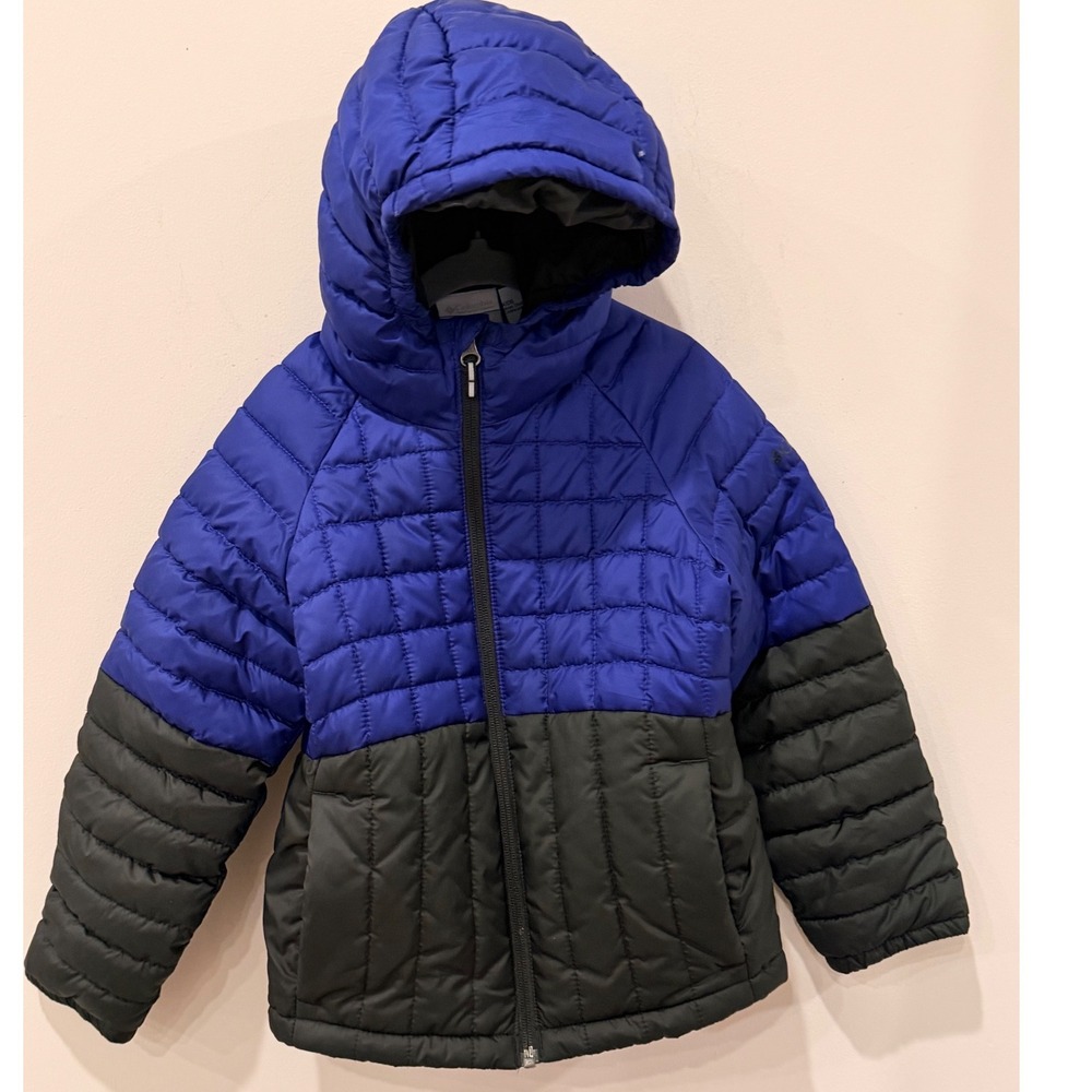 Columbia Kids Blue Black Hooded Puffer Jacket XS 6/7 WB1046 Colorblock